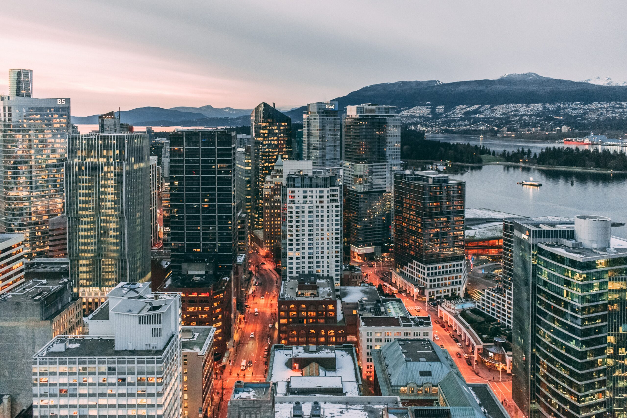 Downtown Vancouver skyline during dusk